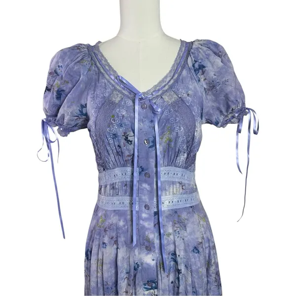 Anthropologie Dainty Ethereal Cottage Midi Maxi Dress Periwinkle Blue XL - Image 7