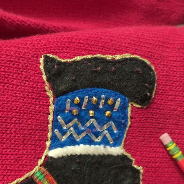 VTG Heirloom Collectibles Red Christmas Dog Applique Cardigan Sweater Size M - Image 5