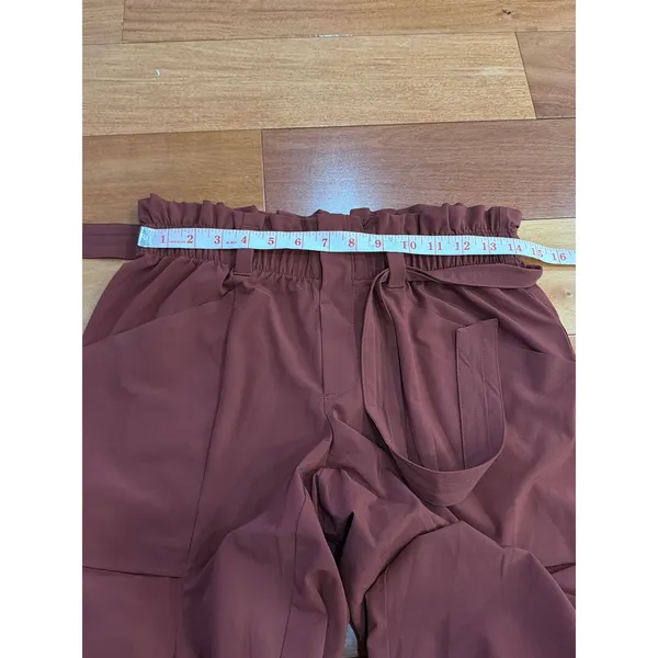 Athleta Paperbag Waist Pants‎ Womens Brown Tapered Belted Cargo Size 4 - Image 6