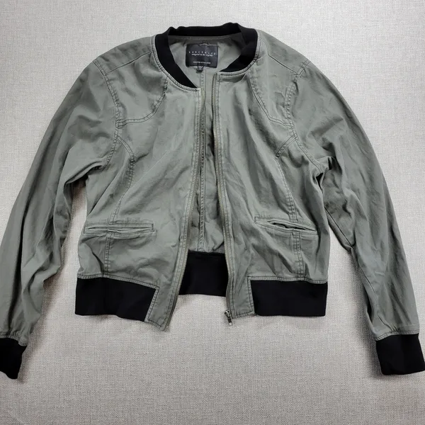 Sanctuary Womens Jacket Size M Olive Green Zip Up Military Twill Bomber Crop - Image 4