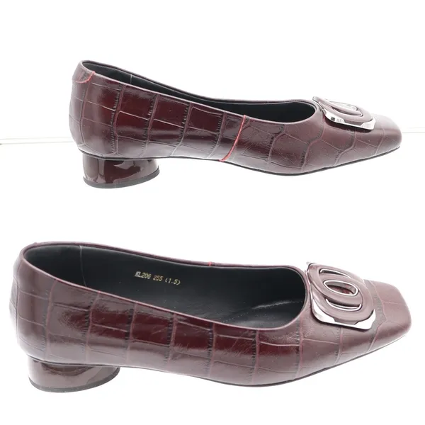 Vero Cuoio Burgundy Croc Embossed Leather Square Toe Buckle Low Block Heel 8 - Image 2