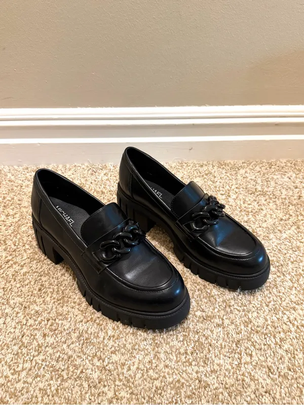 Michael Shannon Black Chunky Emilia Platform Loafers with Chain Detail Size 9 - Image 4