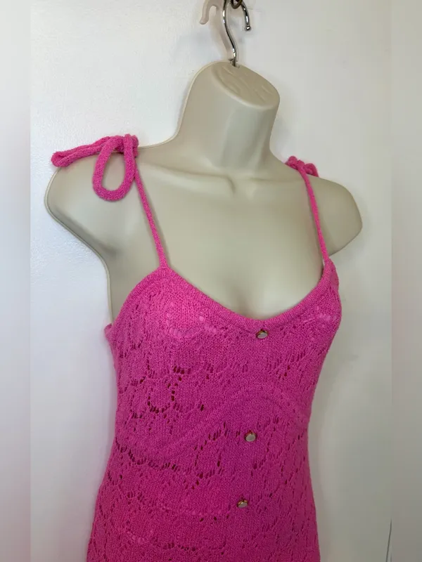 Taelynn Duchessa Pink Knit Maxi Dress Medium Lace Crochet Adjustable Straps NWT - Image 7