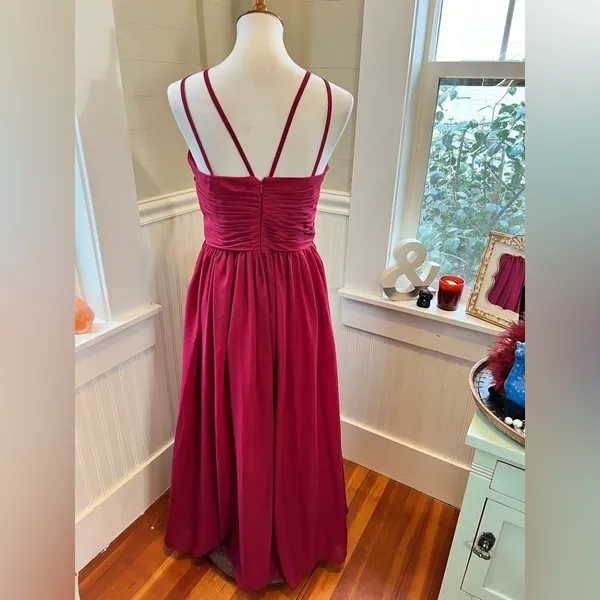 JJ's House Berry Chiffon Pleated A-Line Floor-Length Bridesmaid Dress S/M - Image 3