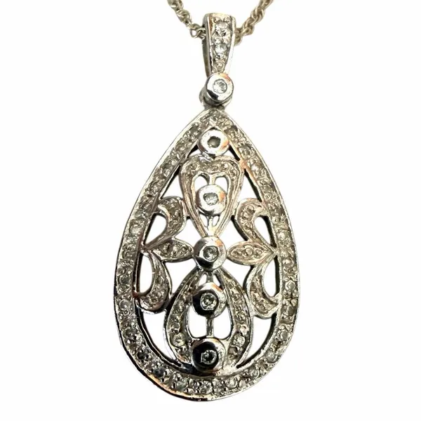 Clear Stone Teardrop Filigree Pendant Necklace - Image 9
