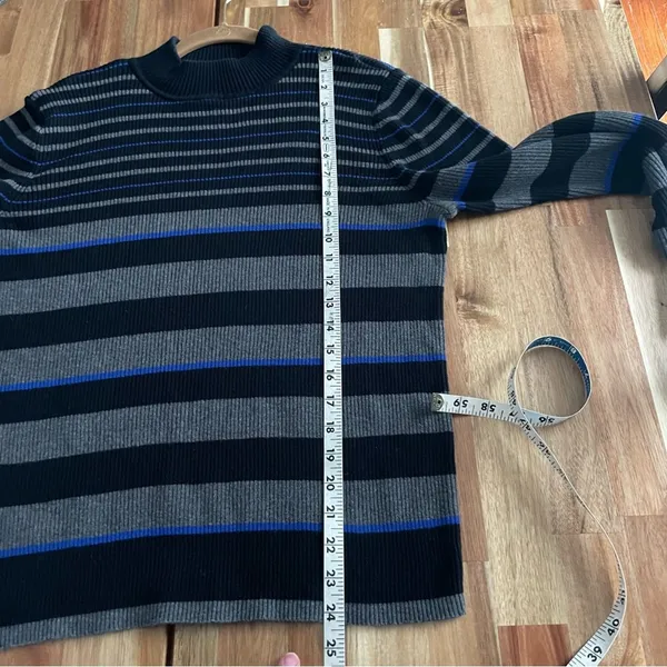Karen Scott Charcoal Grey & Blue Stripe Mock Neck Sweater 100% cotton - Image 4
