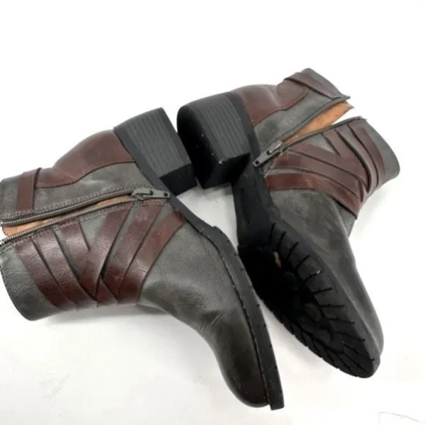 EuroSoft Phoebe Faux‎ Leather Buckle Accent Boot Bootie Size 7 Gray & Brown - Image 3