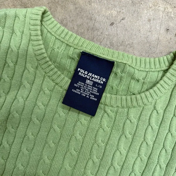 Vintage Polo Ralph Lauren Sport flag cable knit green retro y2k sweater - Image 3