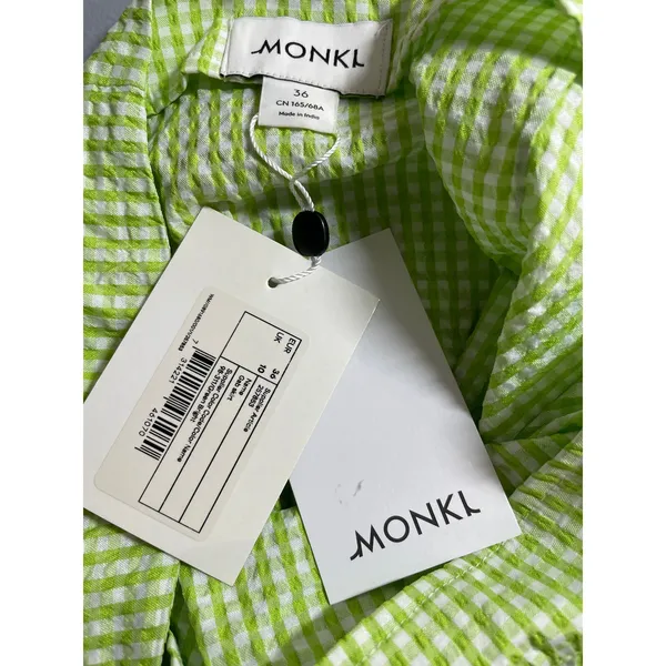 NEW Monki Women's Green Gingham Check High Rise Asymmetric Midi Wrap Skirt Sz 36 - Image 5