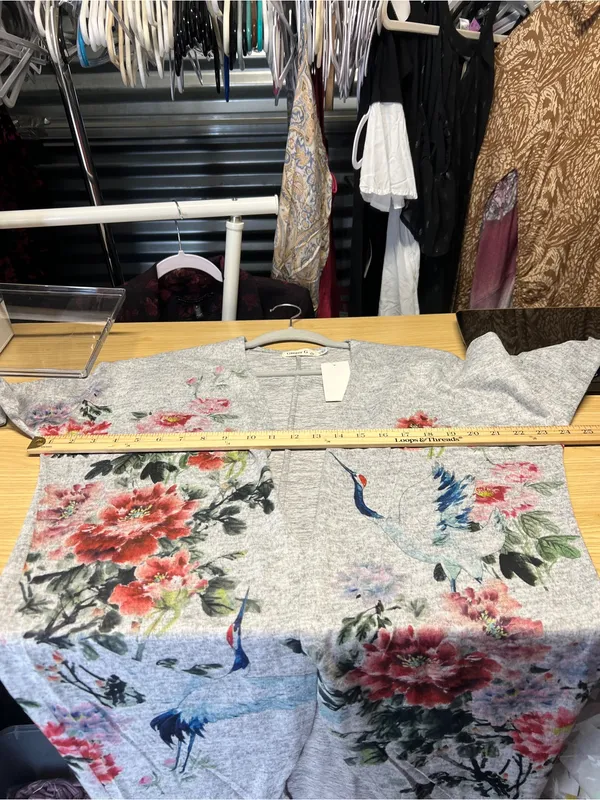 Ginger‎ G Floral Crane Print Soft Knit Open Front Cardigan Size S - Image 12