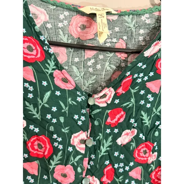 Matilda Jane Floral Poppy Button Up Top Womens Medium Green Long Sleeve Peplum - Image 3