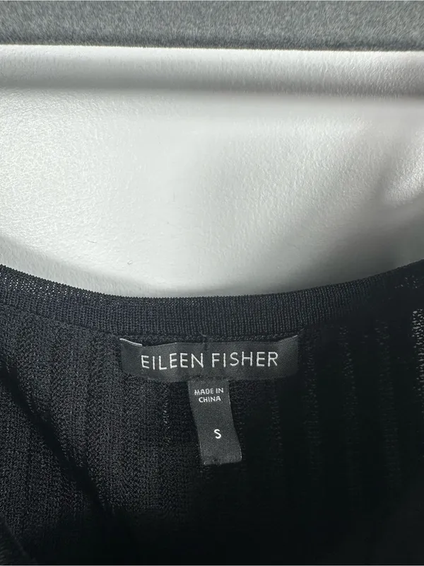 Eileen Fisher Black Ribbed Knit Tank‎ Midi Dress Small Viscose Minimalist - Image 7