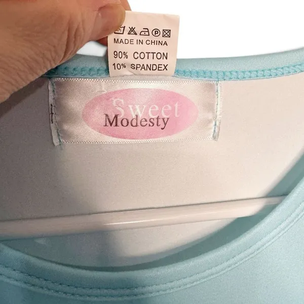 Sweet Modesty Long Nightgown Light Blue Cotton Spandex Size L - Image 5