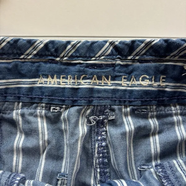 American Eagle Womens Blue belted High Waisted Striped‎ Wide Leg Pants Size 4 - Image 5