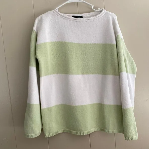 Lauren Ralph Lauren Petite Striped Knit Sweater Women’s Small Green White Cotton - Image 3