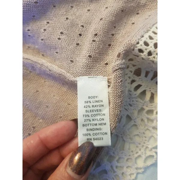 Banana Republic Women Knit Top Crochet Boho Neutral Lace Trim Surplice Wrap XS - Image 11