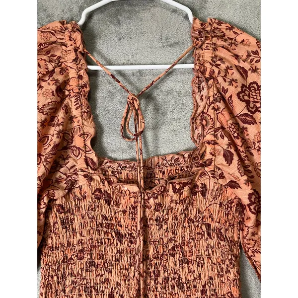 Free People Printed Smocked Mini Dress Puff Sleeve Boho Romantic Cottagecore S - Image 4