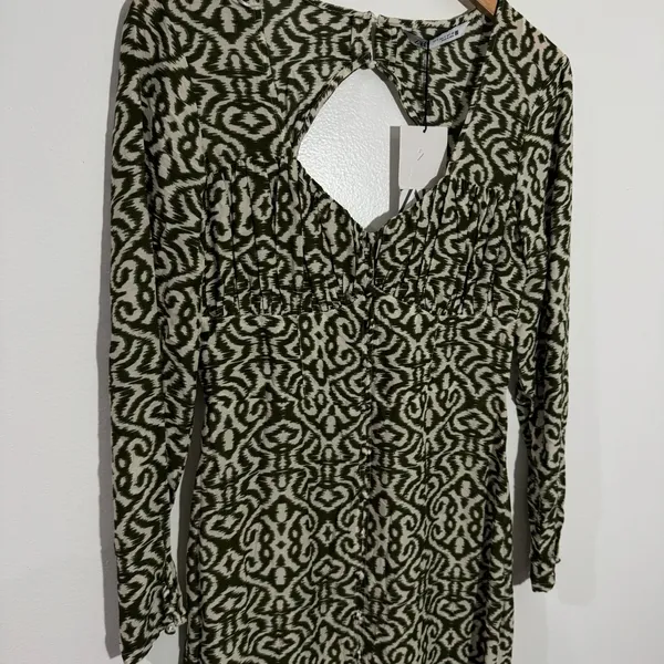 NWT‎ ZARA Printed Modal Midi Dress Green/Cream Small Boho Tribal Resortwear - Image 5