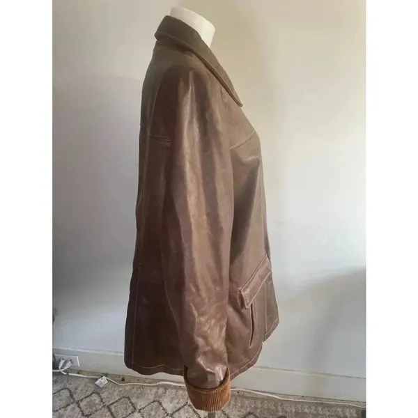 Vintage Women's Wilson's‎ Leather Jacket Coat XL Brown Corduroy Cuffs Excellent! - Image 5