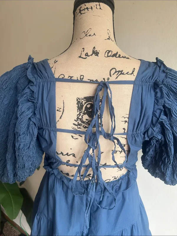 AUREUM Mini Fit And Flare Smocked Blue Dress Size Small - Image 8