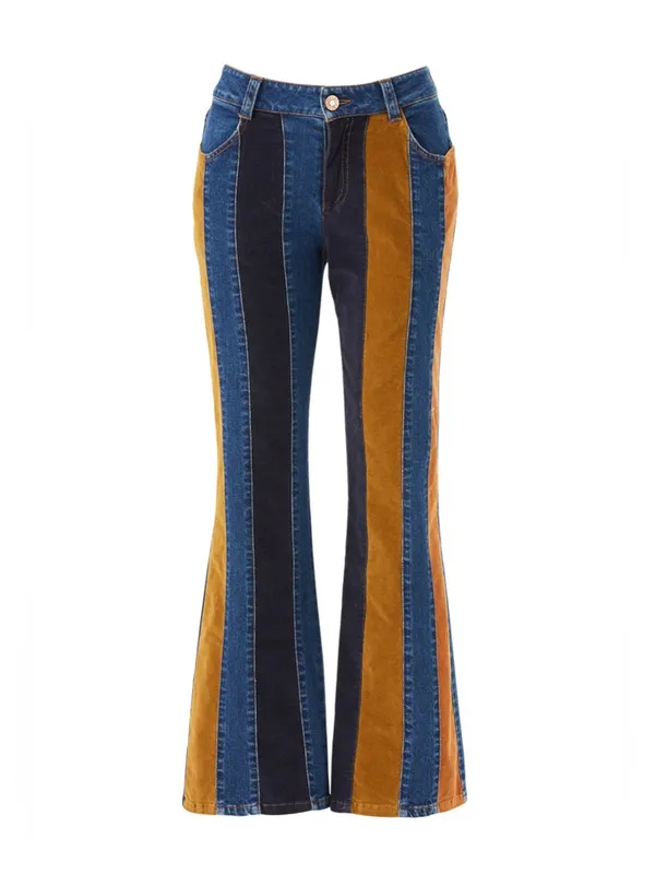 See by Chloé Flared Patchwork Striped Jeans Size 24 - Image 4