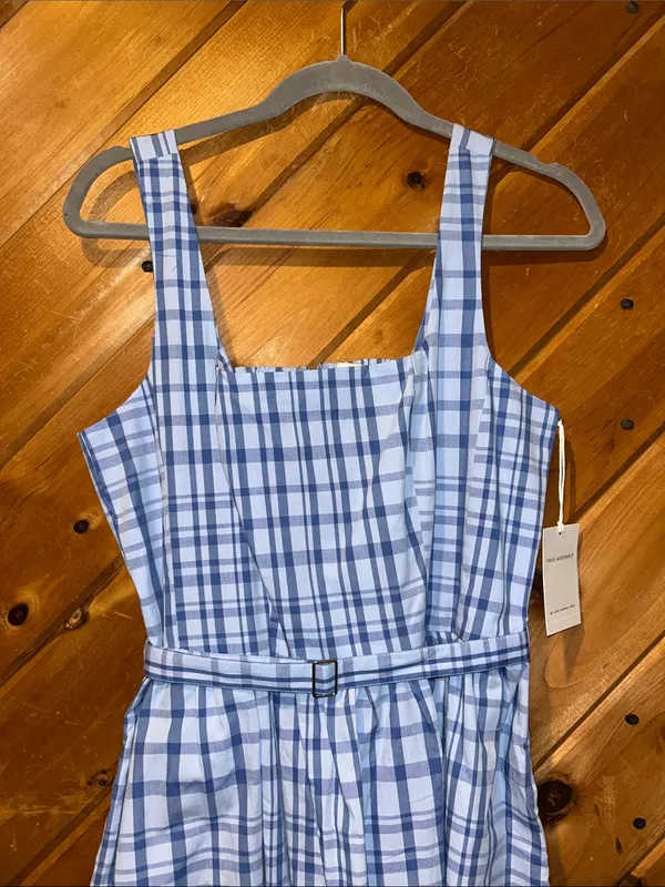 Free Assembly blue plaid Sleeveless Belted Cotton Midi Dress NWT - Image 6