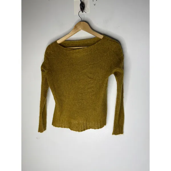 Eileen Fisher Mustard Yellow Mohair Blend Boat Neck Sweater Italian Yarn S - Image 2