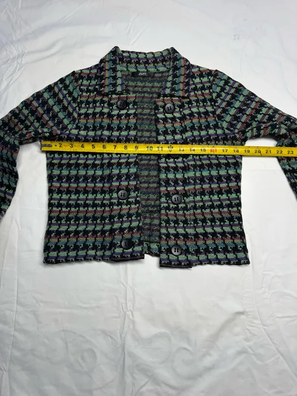 Naven AVEC Vintage-Style Multicolor Pixelated Woven Knit Button-Up Jacket - Image 3
