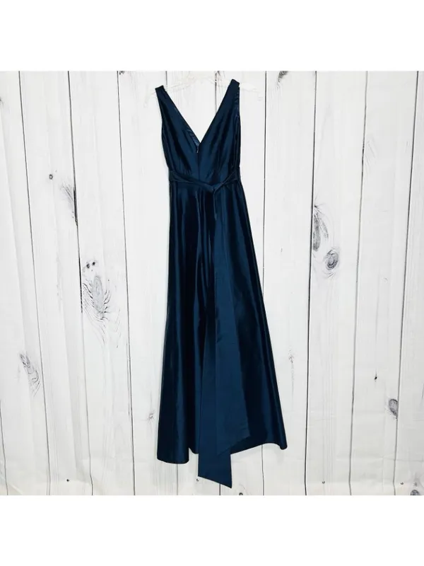 Jenny Yoo Silk Chiffon Navy Blue Gown Formal Evening Dress Sleeveless Sz 0 - Image 5