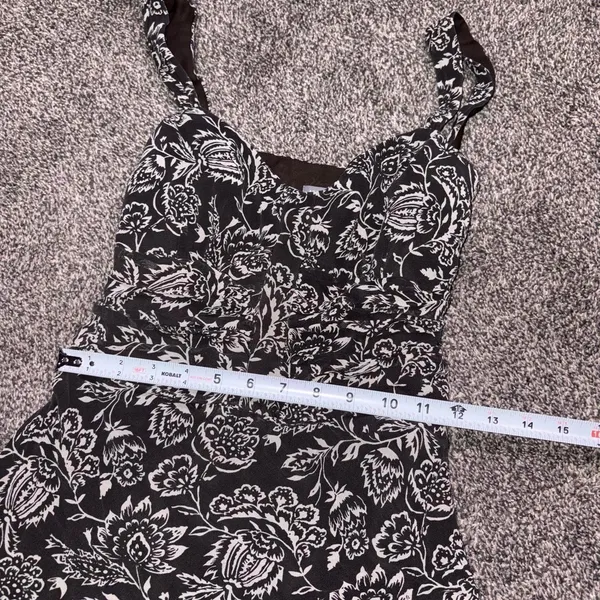 Ann Taylor Floral Ruffle Strap Tank Top Brown White Cinched Waist Boho Size 8 - Image 5