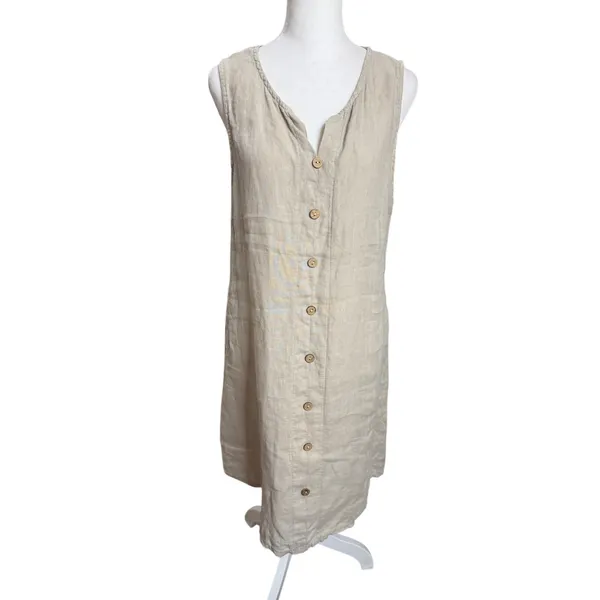 Terzo Millennio Linen Button Front Dress M Made in Italy Coastal - Image 2