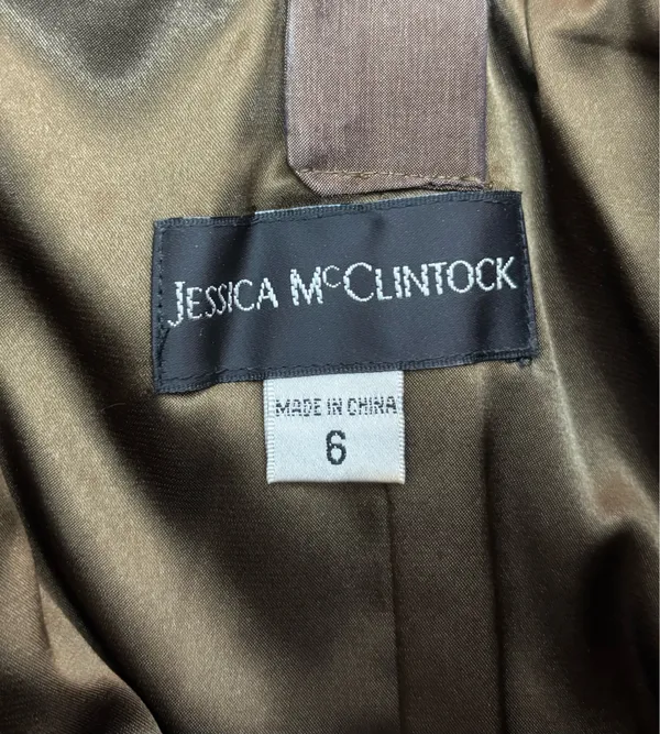 Jessica McClintock Dress Size 6 Brown Taffeta One Shoulder Ruched Ruffle Mini - Image 4