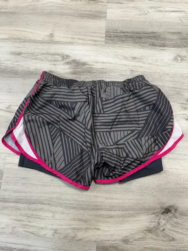 Umbro Women's Grey Geometric Running Shorts with Pink Trim - Image 2
