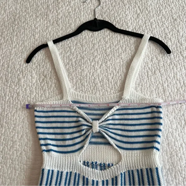 Women’s Blue White Striped Knit Cut Out Dress Small - Image 9