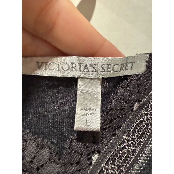 Vtg Y2K Victoria's Secret Babydoll Slip Mini Dress Sz L Lace Trim Gray Lingerie - Image 3