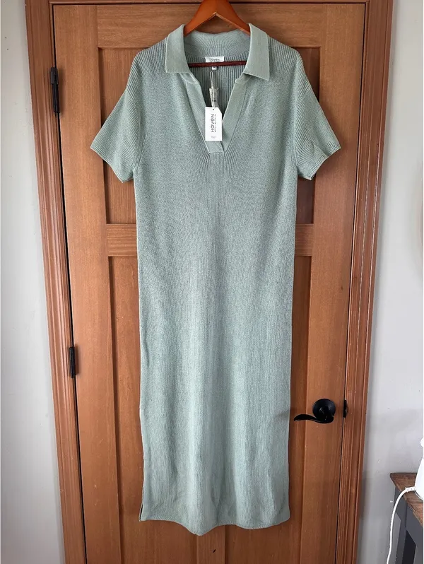 NWT Haven Well Within Organic Cotton Knit Johnny Collar Dress Sage Women’s Large - Image 10