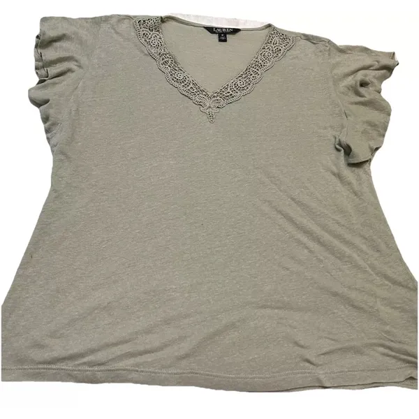 Lauren‎ Ralph Lauren Linen-Blend Jersey Flutter-Sleeve Shirt, Sage, M $89 - Image 4