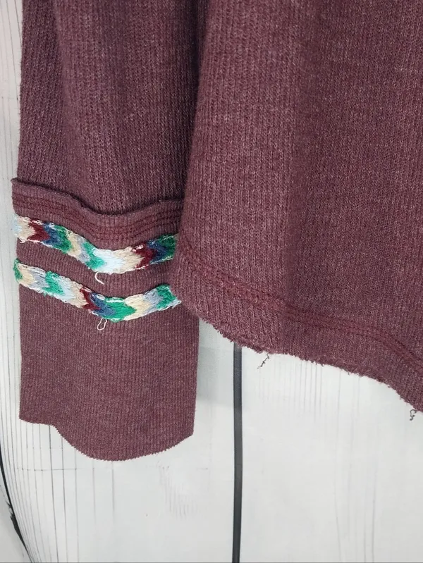 We The Free Plum Henley Boho Hippie Indie Earthcore Waffle Knit Long Sleeve Top - Image 3