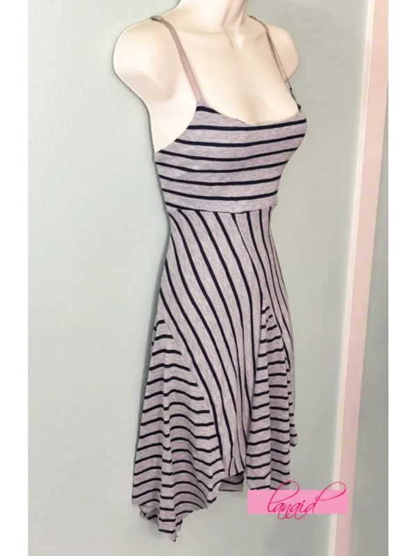 Ginger G Heathered Gray Navy Striped Fit & Flare Skater Asymmetrical A-Line Mini - Image 7