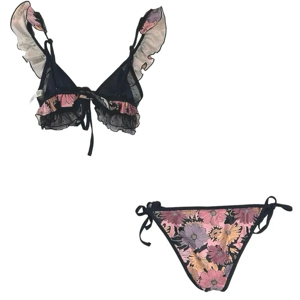 Asos Multicolor Floral Ruffle Tie Beach Summer Two Piece Bikini Set Swimwear 4 - Image 2