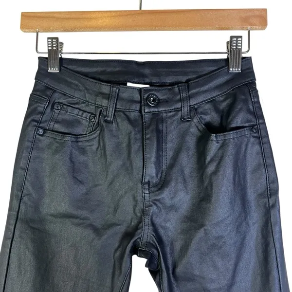 NWT Six Denim High Rise Coated Skinny Faux Leather Pants Black Edgy Stretch Sz L - Image 4