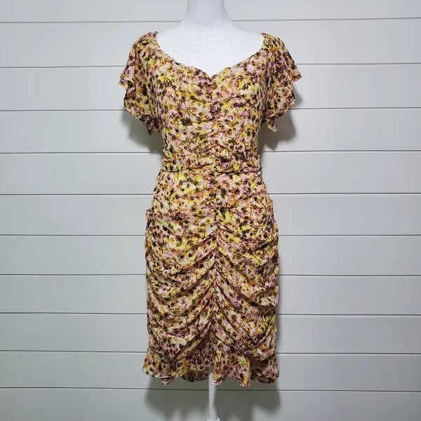 ASTR‎ The Label Dress Floral Ruched Chiffon Mini Cap Sleeve. Size: XL - Image 2