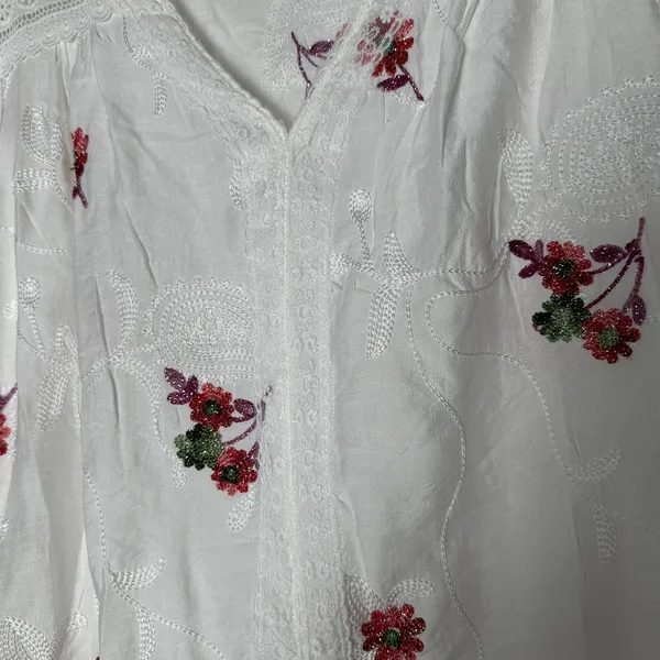 Sapphire‎ Size-PL Boho Floral Embroidered Lace Peasant Blouse White - Image 7