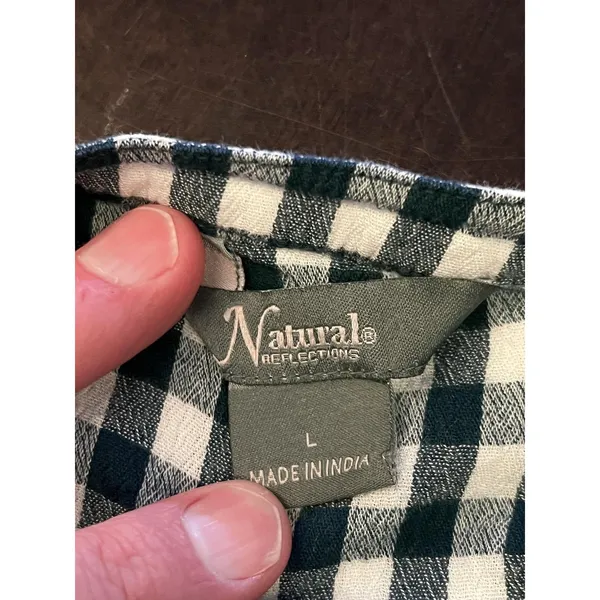 Natural Reflections Shirt Womens Large Blue Gingham Sleeveless Button Front Tie - Image 5