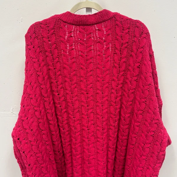 Umgee Magenta Pink Cable Knit Open Front Cardigan Sweater‎ M/L Chunky Oversized - Image 6