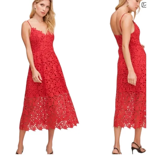 ASTR The Label Lace Adjustable Spaghetti Strap Midi Dress Red Size Small - Image 2