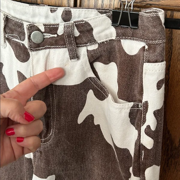 Brown Cow Print Jeans Denim‎ Straight Leg size XS 00-2 - Image 3