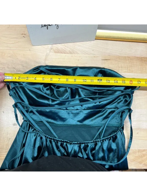 Privy Strappy Back Fit & Flare Mini Dress Size Medium Coquette Jewel Tone Green - Image 9