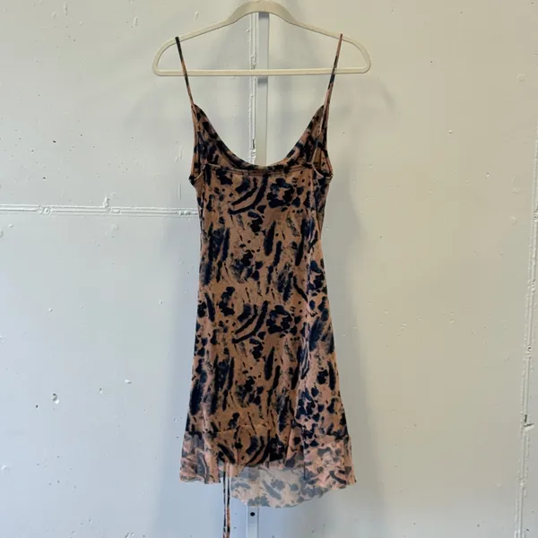 PrettyLittleThing Tan Black Abstract Print Cowl Neck Ruched Mini Dress US 10 - Image 2