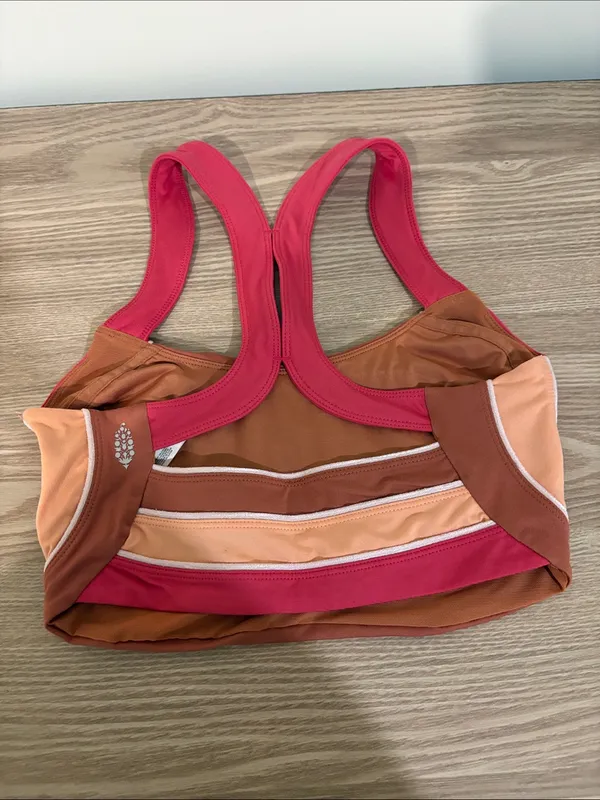 Free People Movement Pink and Brown Sports Bra Size Small - Image 2